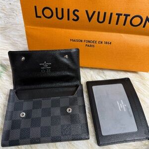 Louis Vuitton Black and Gray Checkered Card Holder with Paperbag